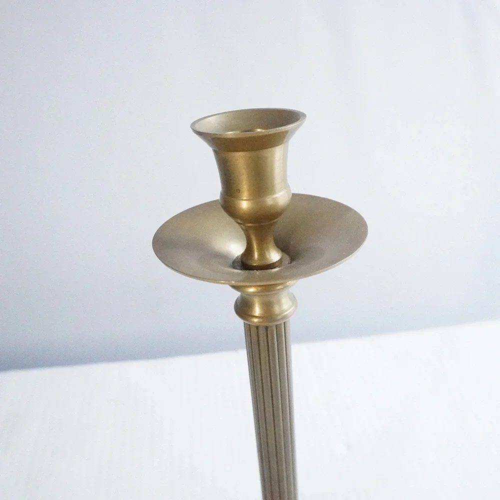 Vintage Brass Candlestick Holder Fluted‎ Column Ornate Base Made in India